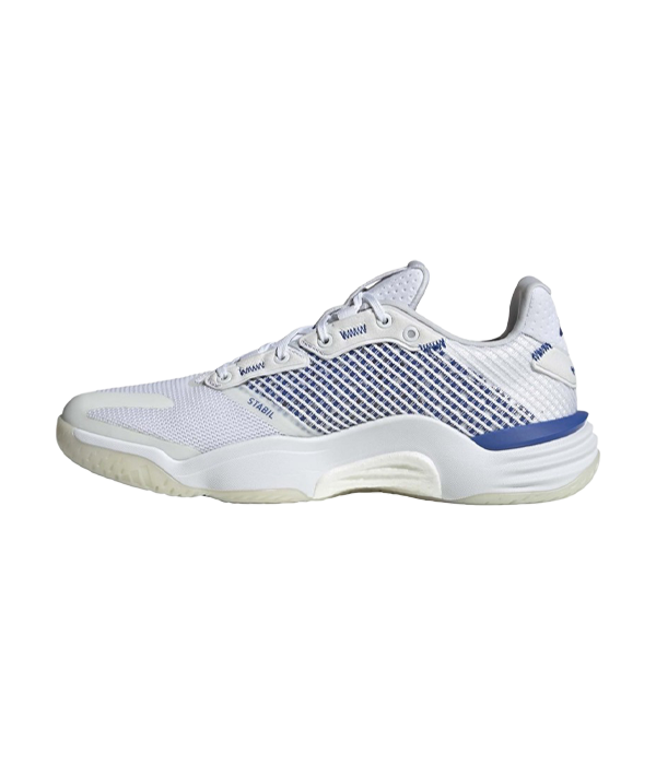 Zapatillas Adidas Stabil 16 M Blanco/Azul Eléctrico 2025 lateral interno